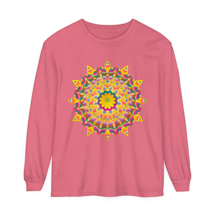 Vibrant and intricate psychedelic mandala design printed on a long sleeve t-shirt