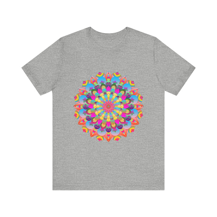 Colorful mandala flower t-shirt featuring vibrant psychedelic art design