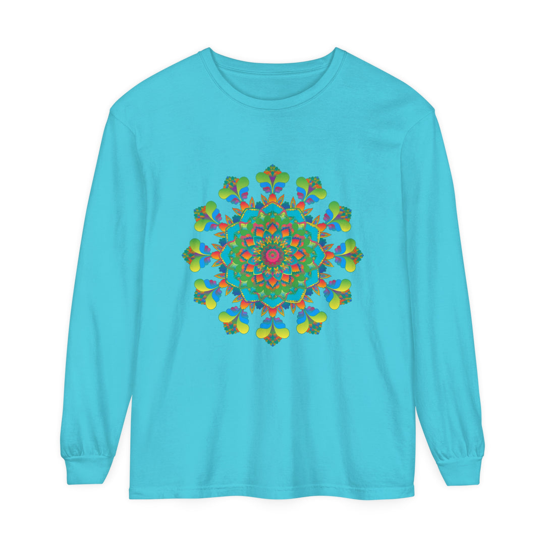 A vibrant and colorful Psychedelic Mandala Tie Dye Long Sleeve T-Shirt