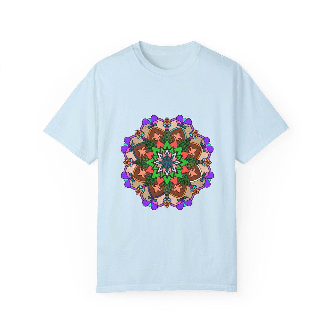 Unisex Mandala T-Shirt made of 100% ring-spun cotton and garment-dyed for extra comfort, featuring hand-drawn mandala art