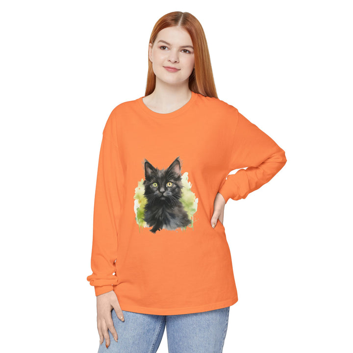 Black Kitten Watercolor Long Sleeve Tee