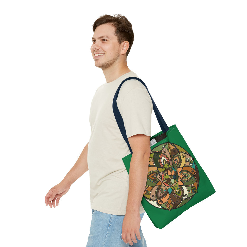 Boho Mandala Tote Bag — Green Floral Pattern AOP Shopper
