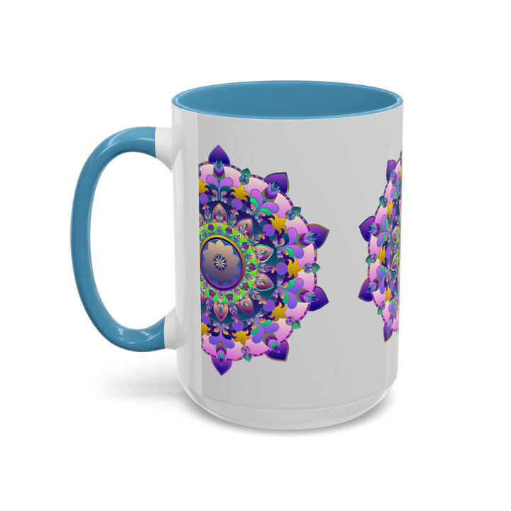 Handcrafted ceramic mug featuring a vibrant mandala design with colorful floral patterns