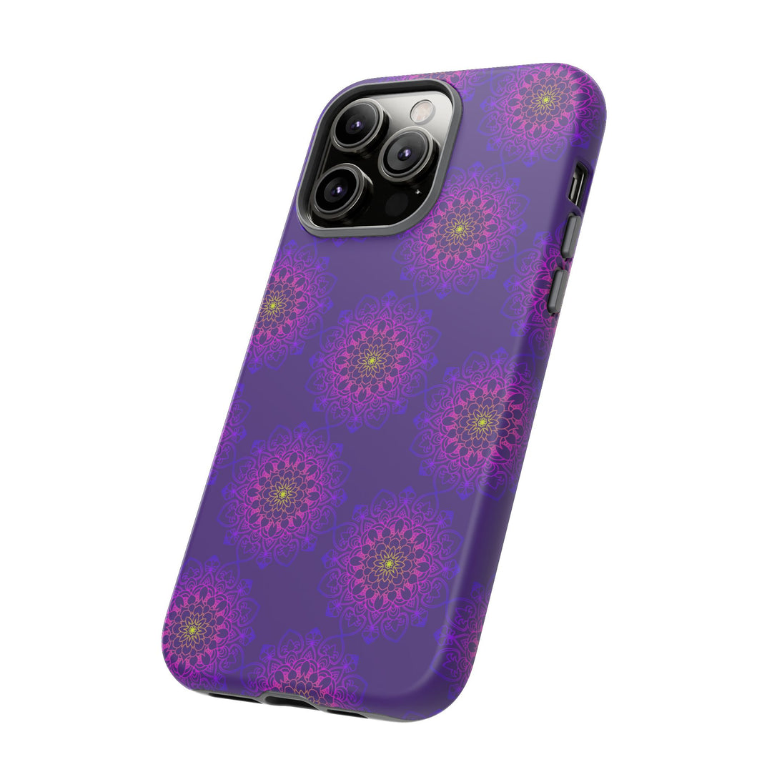 Intricate Purple Floral iPhone Case with Bold Mandala Design