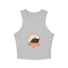 Sleepy kitten tank top with cute cat design in pastel colors