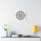 Handmade black and white mandala art on matte canvas