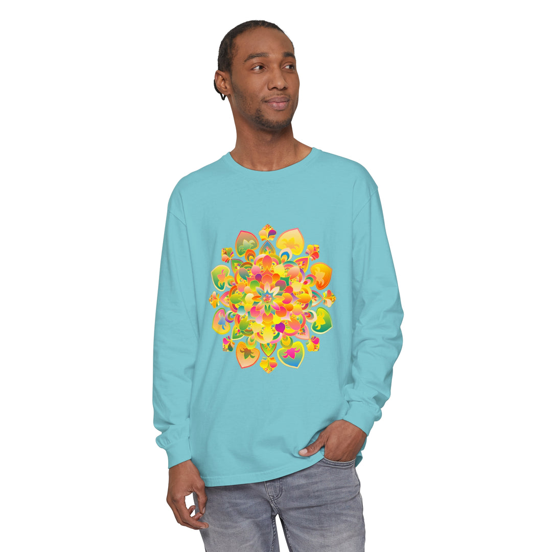 Colorful and intricate long sleeve T-shirt with psychedelic mandala design