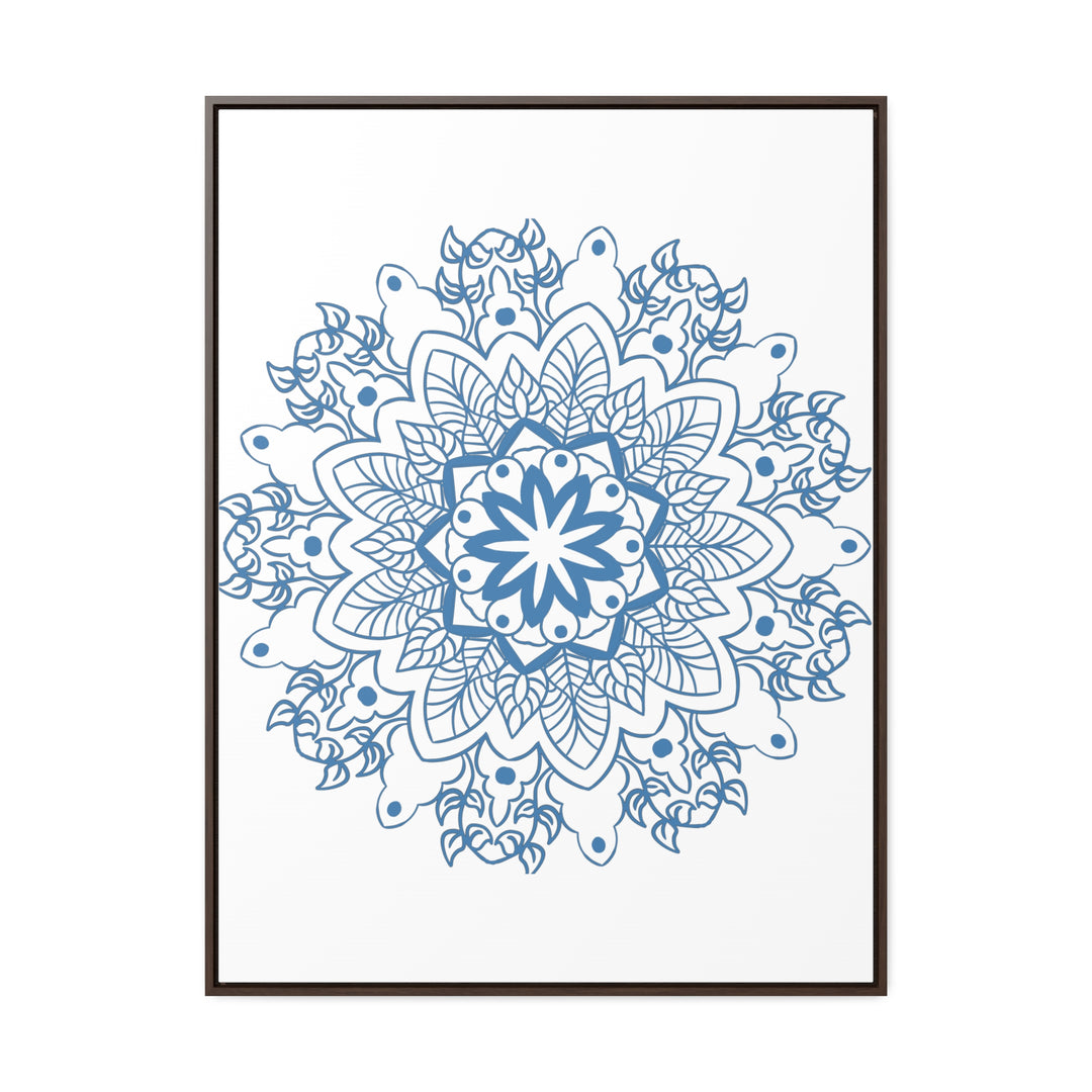 Handmade steel blue mandala design wall art on gallery canvas wraps, vertical frame