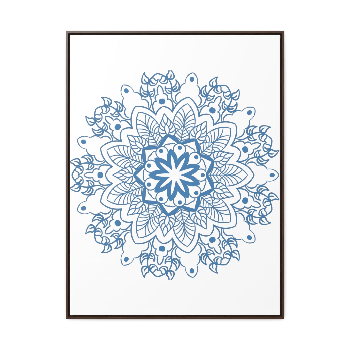 Handmade steel blue mandala design wall art on gallery canvas wraps, vertical frame