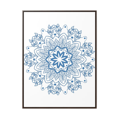 Handmade steel blue mandala design wall art on gallery canvas wraps, vertical frame