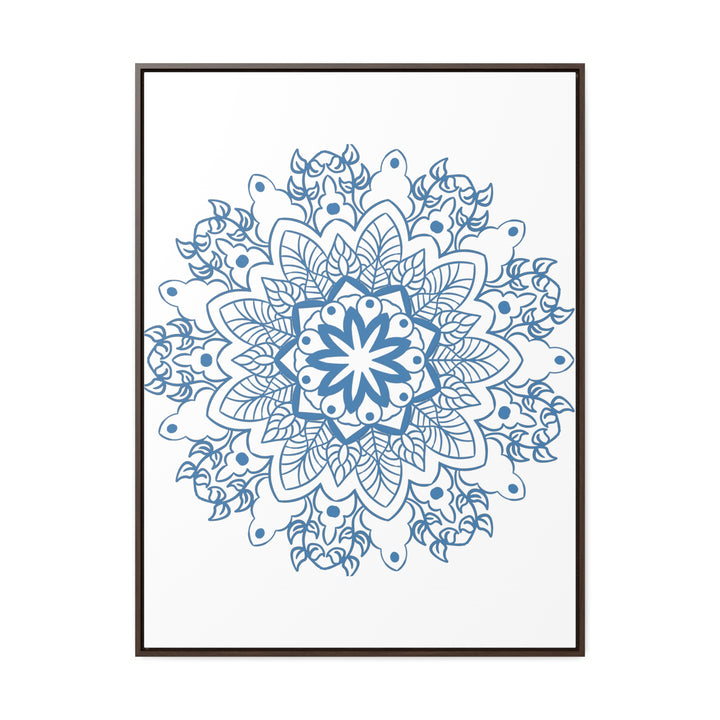 Handmade steel blue mandala design wall art on gallery canvas wraps, vertical frame