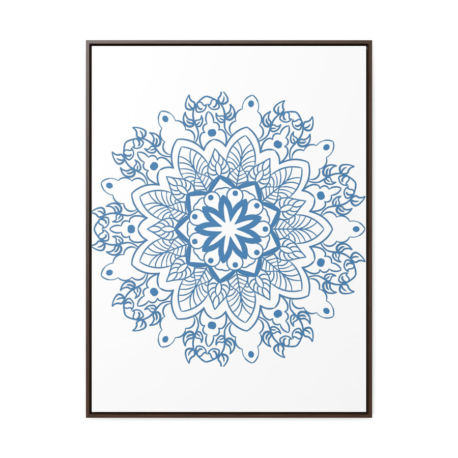 Handmade steel blue mandala design wall art on gallery canvas wraps, vertical frame