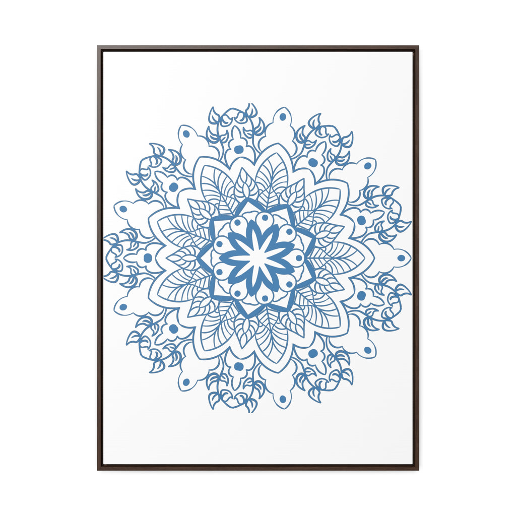 Handmade steel blue mandala design wall art on gallery canvas wraps, vertical frame