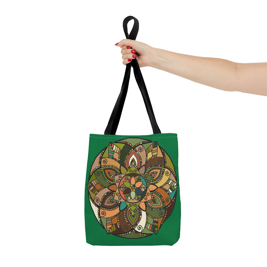 Boho Mandala Tote Bag — Green Floral Pattern AOP Shopper