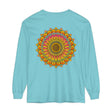 Vibrant and colorful mandala design on a relaxed fit unisex long sleeve t-shirt