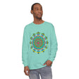 Colorful and vibrant long sleeve tie dye shirt with psychedelic mandala design