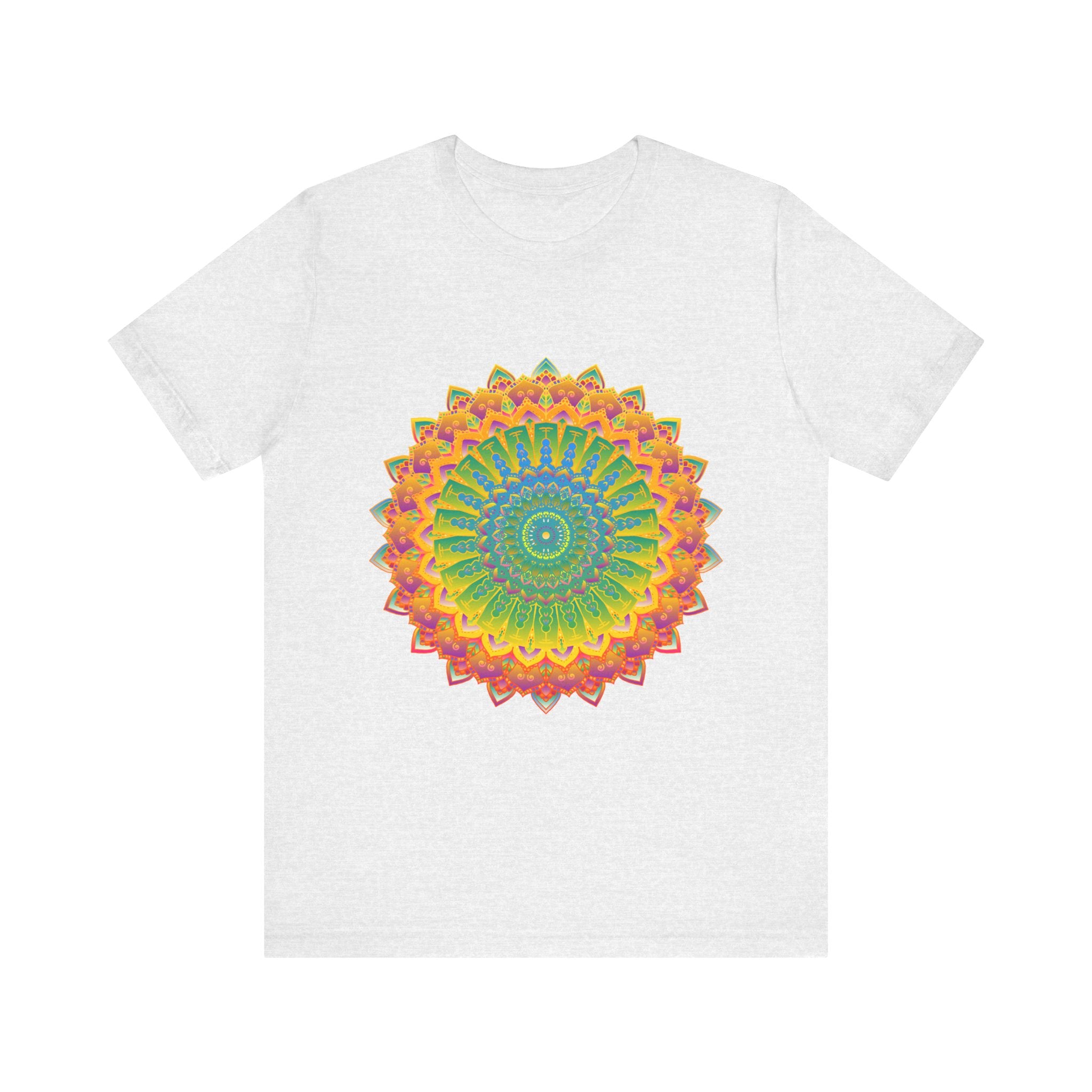 A colorful and intricate mandala design adorns the Vibrant Mandala Tee, showcasing beautiful artistry and attention to detail