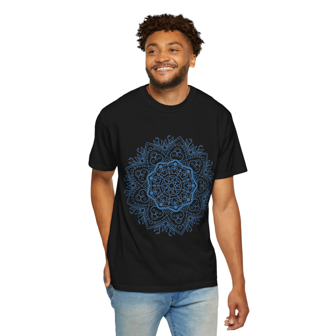 Handmade Mandala Art Tshirt - Unisex Garment-Dyed Tee, colorful, intricate design on soft, comfortable cotton shirt