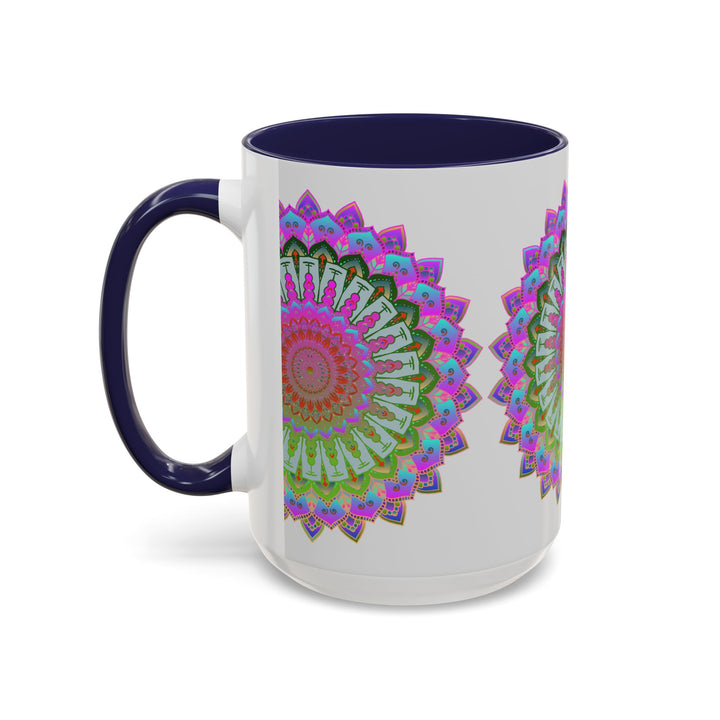 Colorful mandala art mug with intricate hand-painted patterns