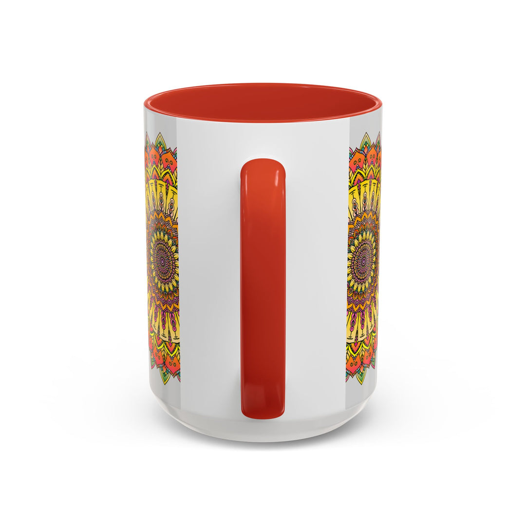 Vibrant and colorful mandala art on grey ceramic coffee mug