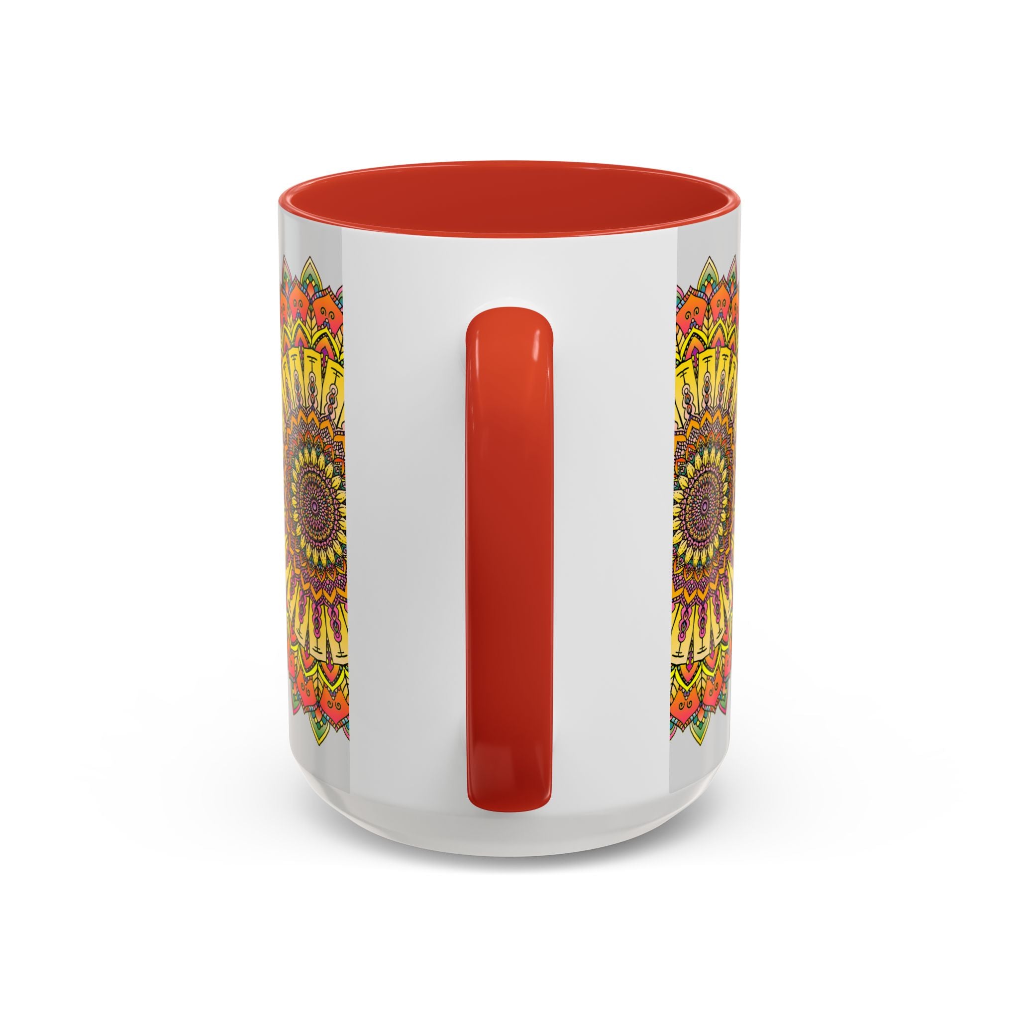 Vibrant and colorful mandala art on grey ceramic coffee mug