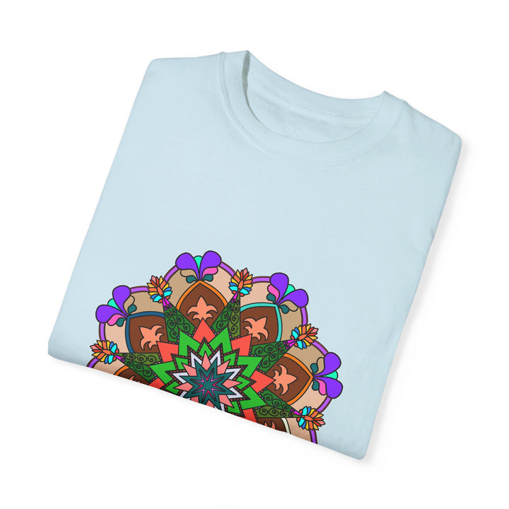 Unisex Mandala T-Shirt made from 100% ring-spun cotton, featuring hand-drawn mandala art and garment-dyed for extra comfort