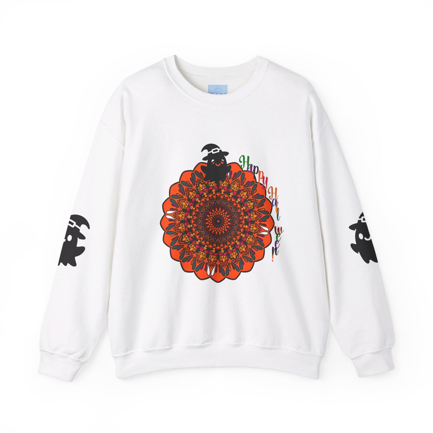 A unisex heavy blend crewneck sweatshirt featuring a Halloween design with cute ghosts