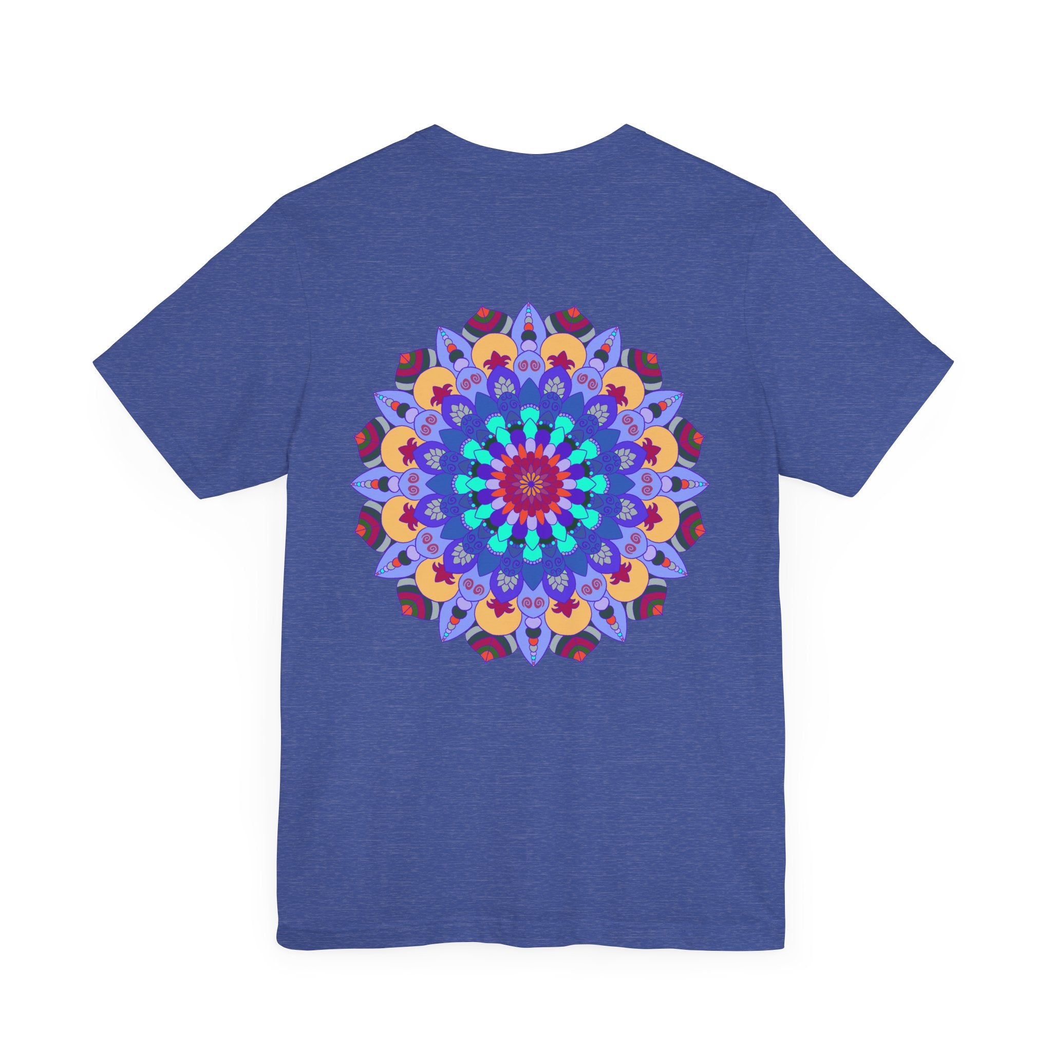 Beautiful white t-shirt with a colorful mandala design symbolizing peace and harmony, perfect for those seeking spiritual art and positive energy