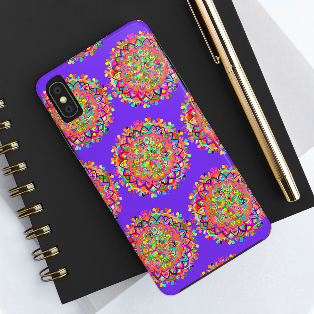 Handcrafted small purple mandala art phone case for iPhone X and XS