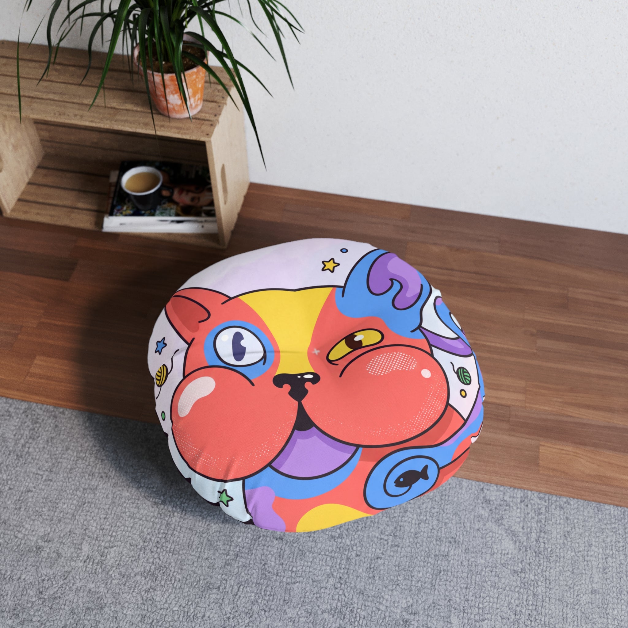 Surreales, niedliches Katzen-Rundkissen – verspieltes, gemütliches Kissen