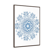 A beautiful steel blue Mandala Handmade Art, featuring intricate design, perfect for decorating your wall with a gallery wrapped canvas and vertical frame