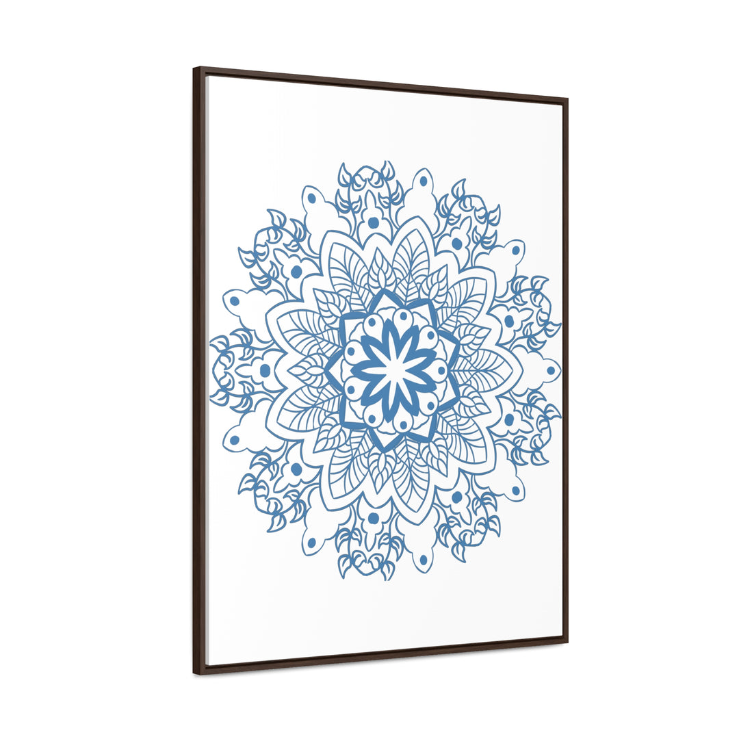 A beautiful steel blue Mandala Handmade Art, featuring intricate design, perfect for decorating your wall with a gallery wrapped canvas and vertical frame