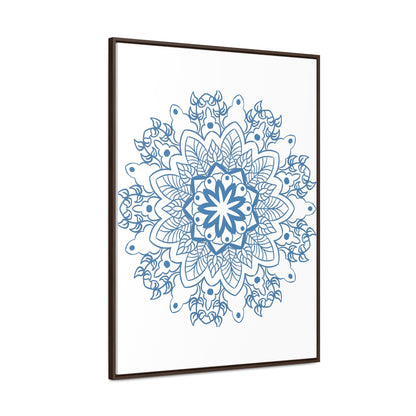 A beautiful steel blue Mandala Handmade Art, featuring intricate design, perfect for decorating your wall with a gallery wrapped canvas and vertical frame