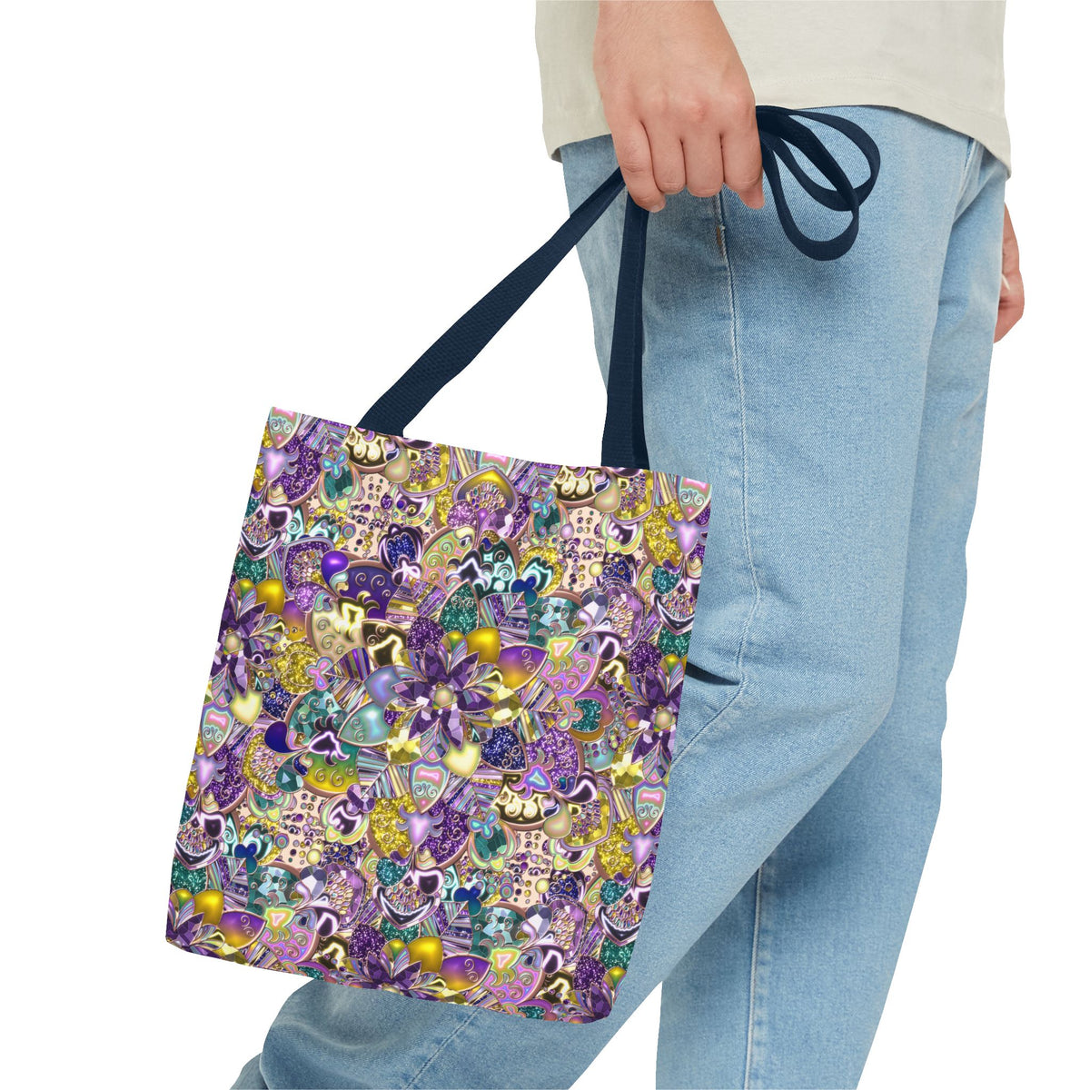 Colorful Purple Floral Pattern Tote Bag