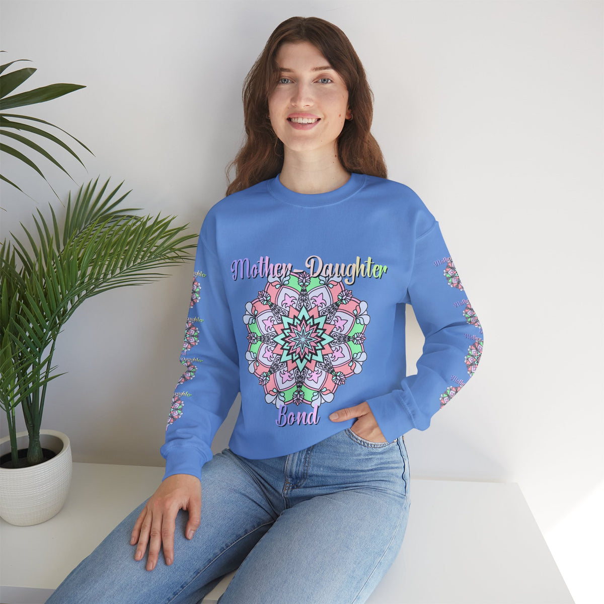 Felpa Girocollo Legame Madre-Figlia — Regalo di Famiglia Mandala Floreale