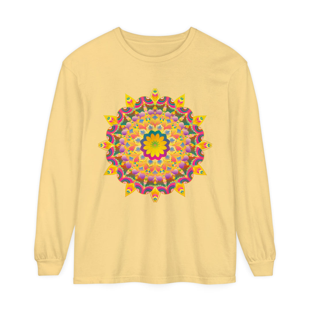 Bohemian style long sleeve tee with intricate and mesmerizing mandala print