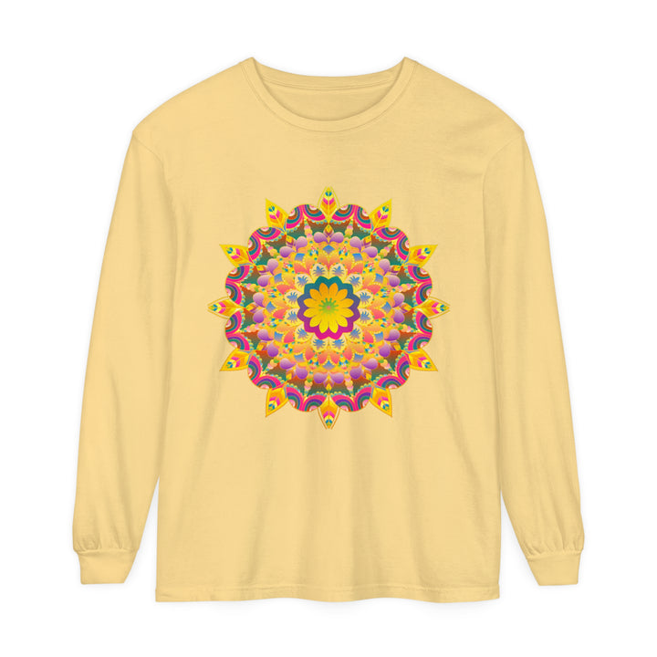 Bohemian style long sleeve tee with intricate and mesmerizing mandala print