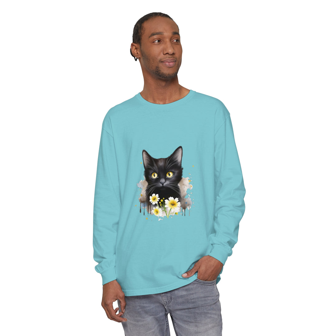 Black Cat Watercolor Floral Unisex T-Shirt featuring a beautiful hand-painted design