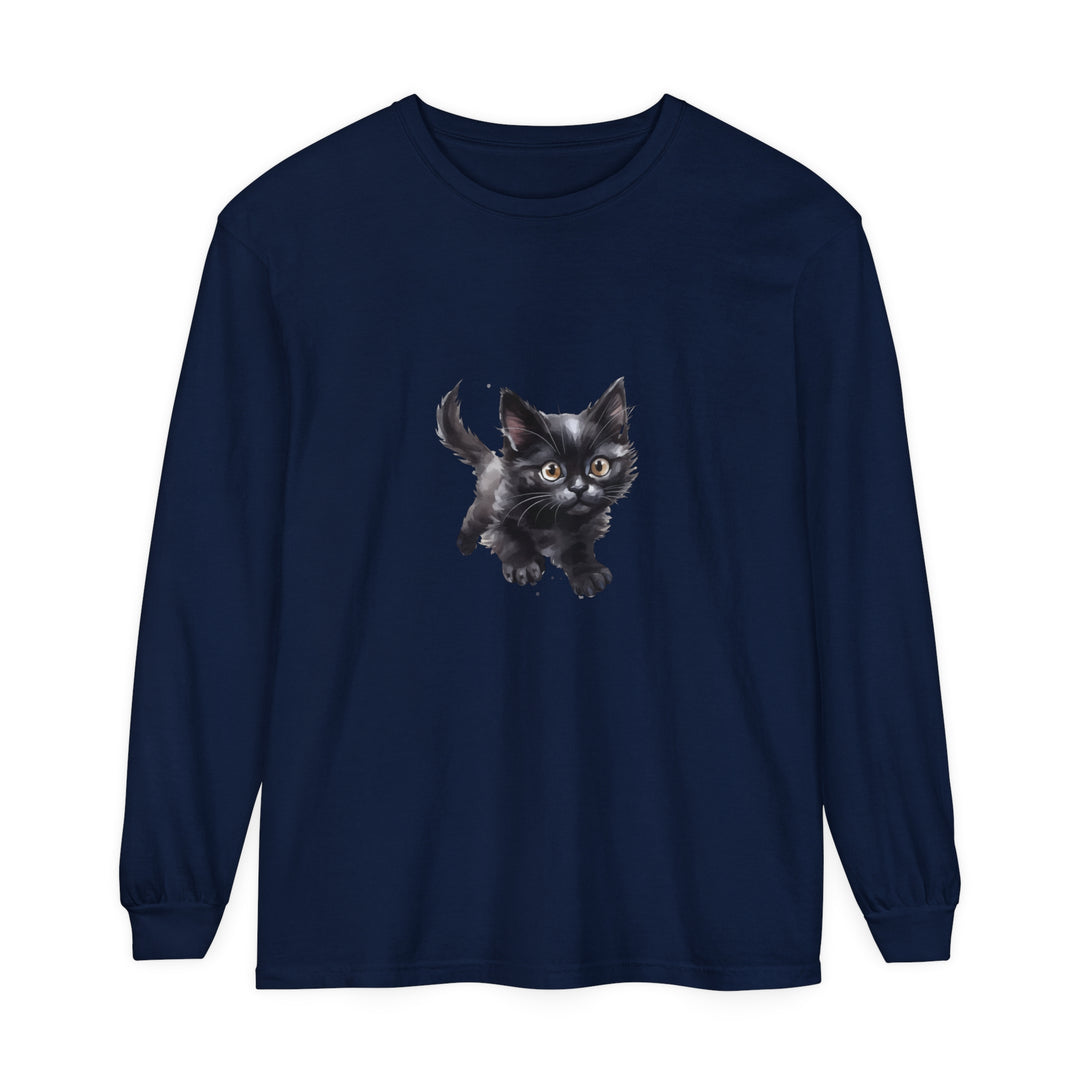 Adorable watercolor image of a playful kitten printed on a t-shirt