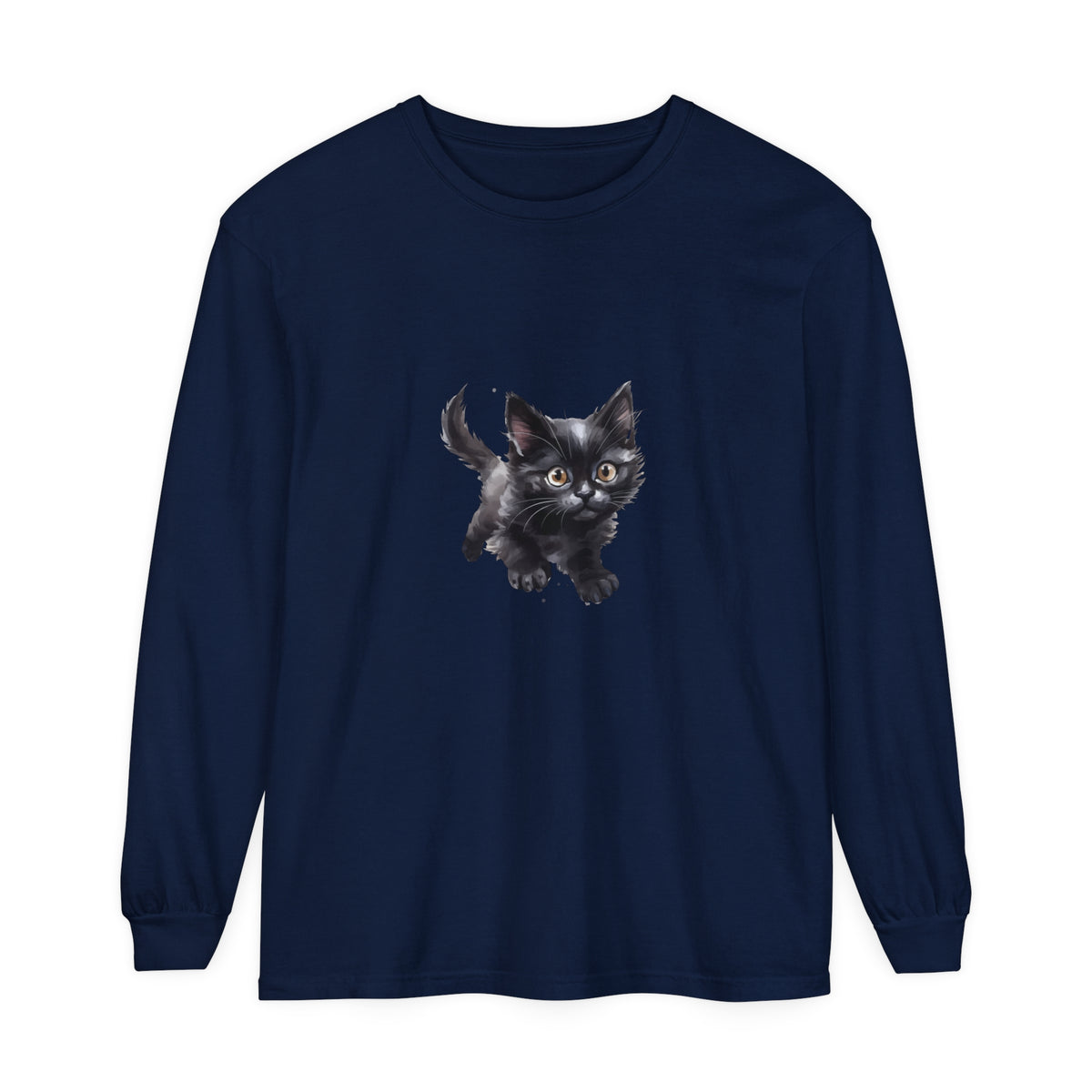 Adorable watercolor image of a playful kitten printed on a t-shirt