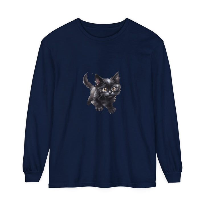 Adorable watercolor image of a playful kitten printed on a t-shirt