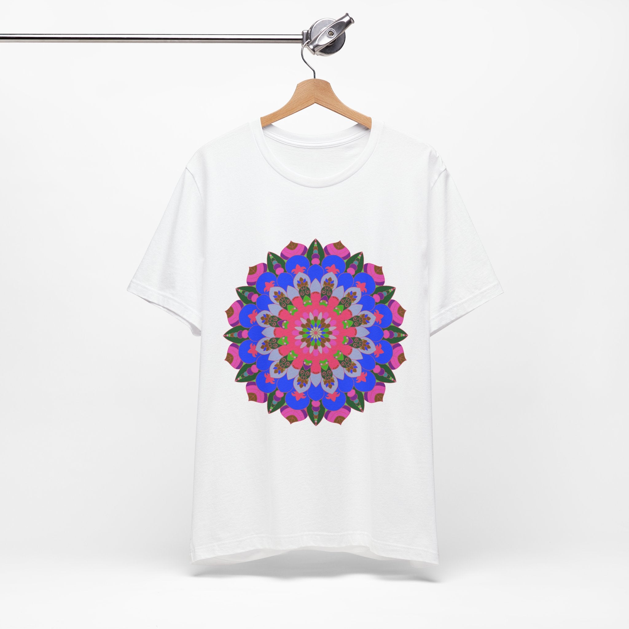 Vibrant and detailed geometric mandala design on a colorful t-shirt