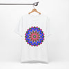 Vibrant and detailed geometric mandala design on a colorful t-shirt