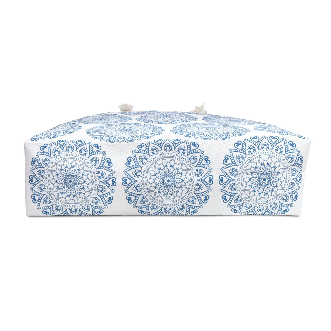 Mandala Design Weekender Bag - Serene Travel Tote in Blue and White