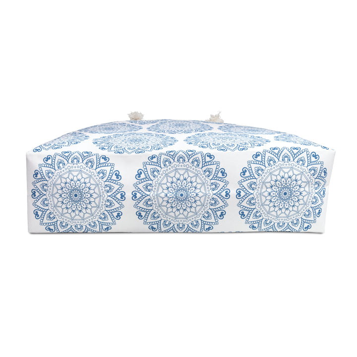 Mandala Design Weekender Bag - Serene Travel Tote in Blue and White