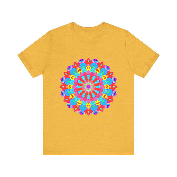 Vibrant and intricate mandala design t-shirt featuring psychedelic art in various colors