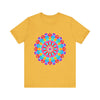 Vibrant and intricate mandala design t-shirt featuring psychedelic art in various colors