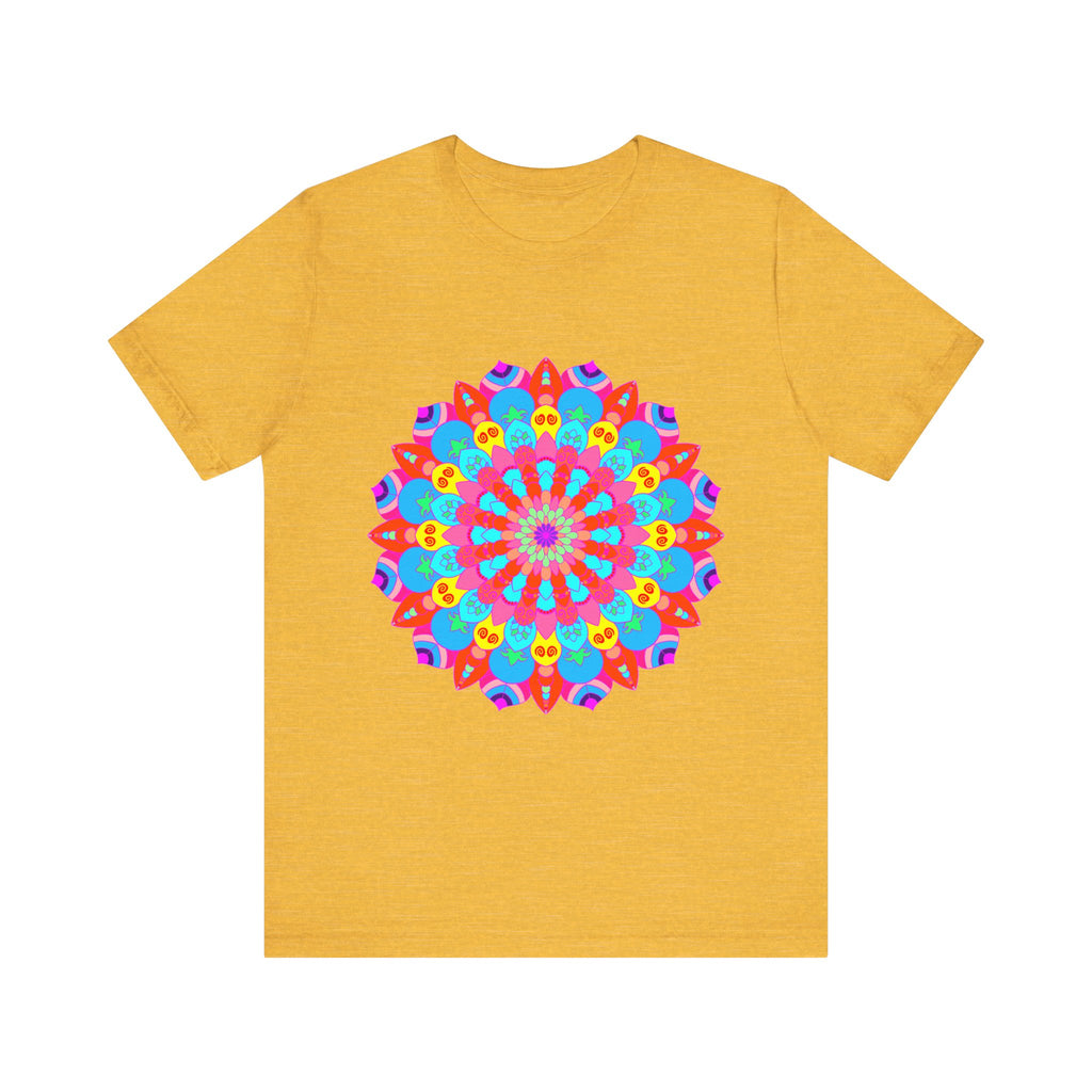 Vibrant and intricate mandala design t-shirt featuring psychedelic art in various colors