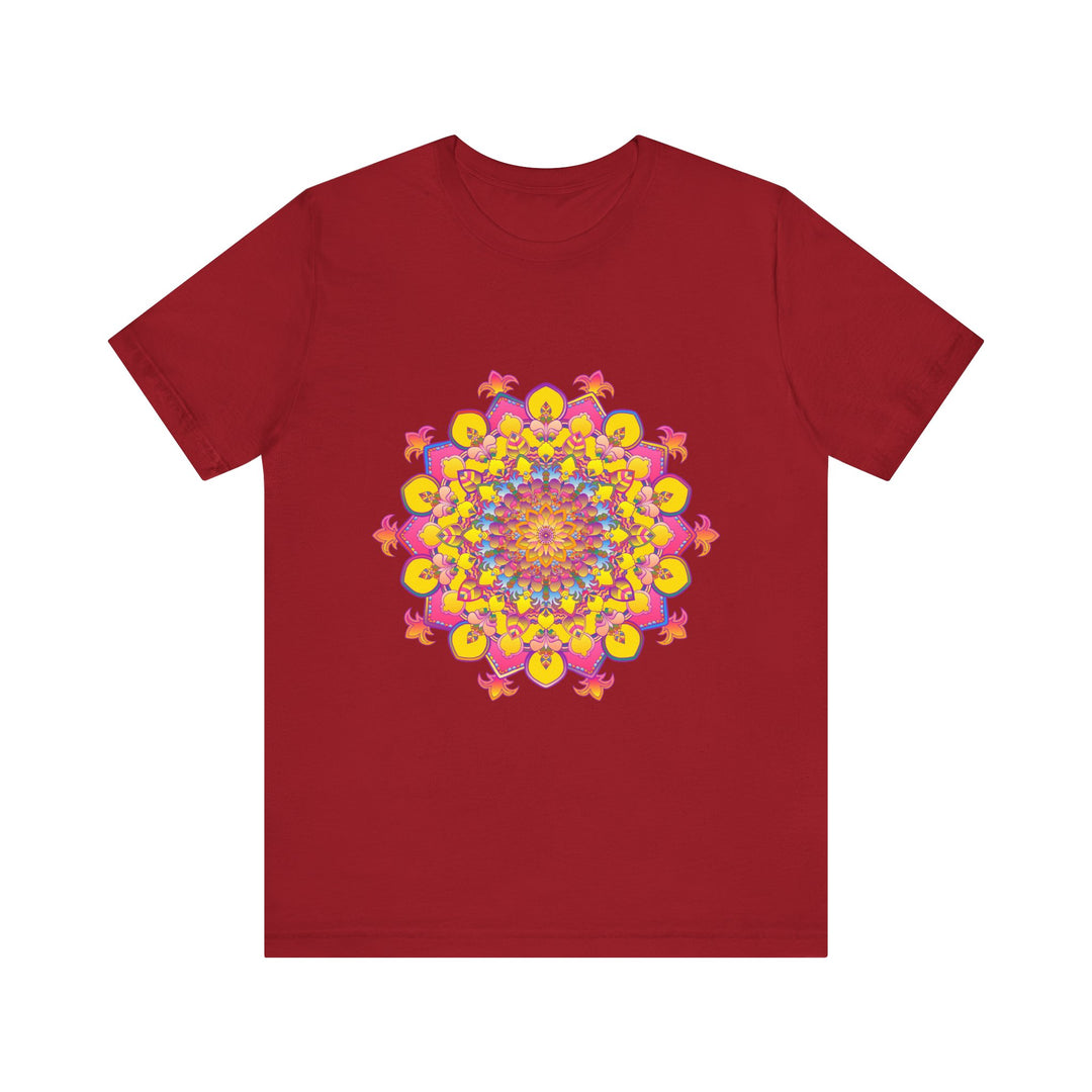 Vibrant and colorful floral mandala tee with intricate design and bold hues