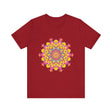 Vibrant and colorful floral mandala tee with intricate design and bold hues